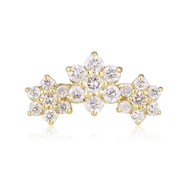 עגיל פירסינג פרחים מזהב צהוב משובץ יהלומים THREE FLOWER DIAMONDS PIERCING LABRET