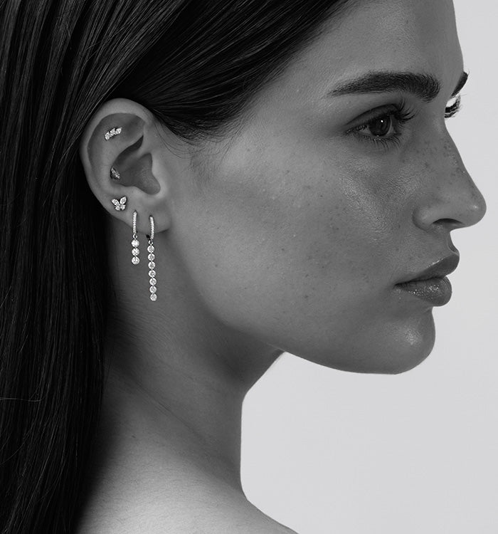 עגיל חישוק ויהלומים נופלים טבעיים קדוחים בריולט FREE STANDING