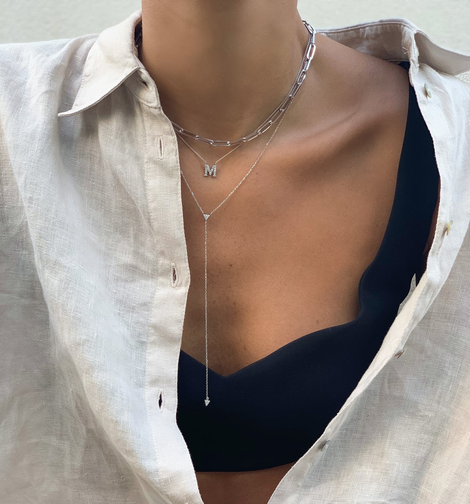 שרשרת ארוכה זהב לבן משובצת יהלומים HERA NECKLACE