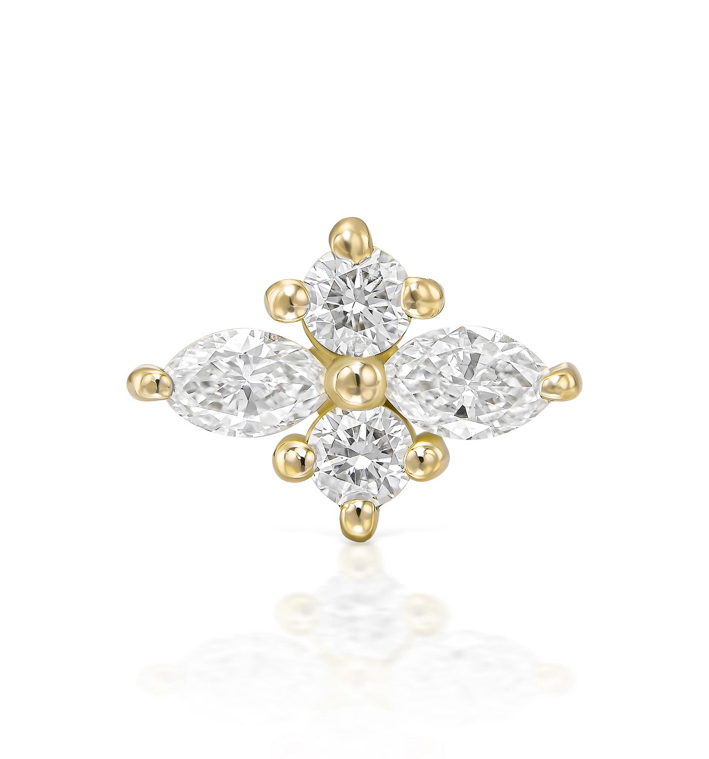 עגיל פירסינג זהב צהוב משובץ יהלומים טבעיים LILI EARRING PIERCING LABRET