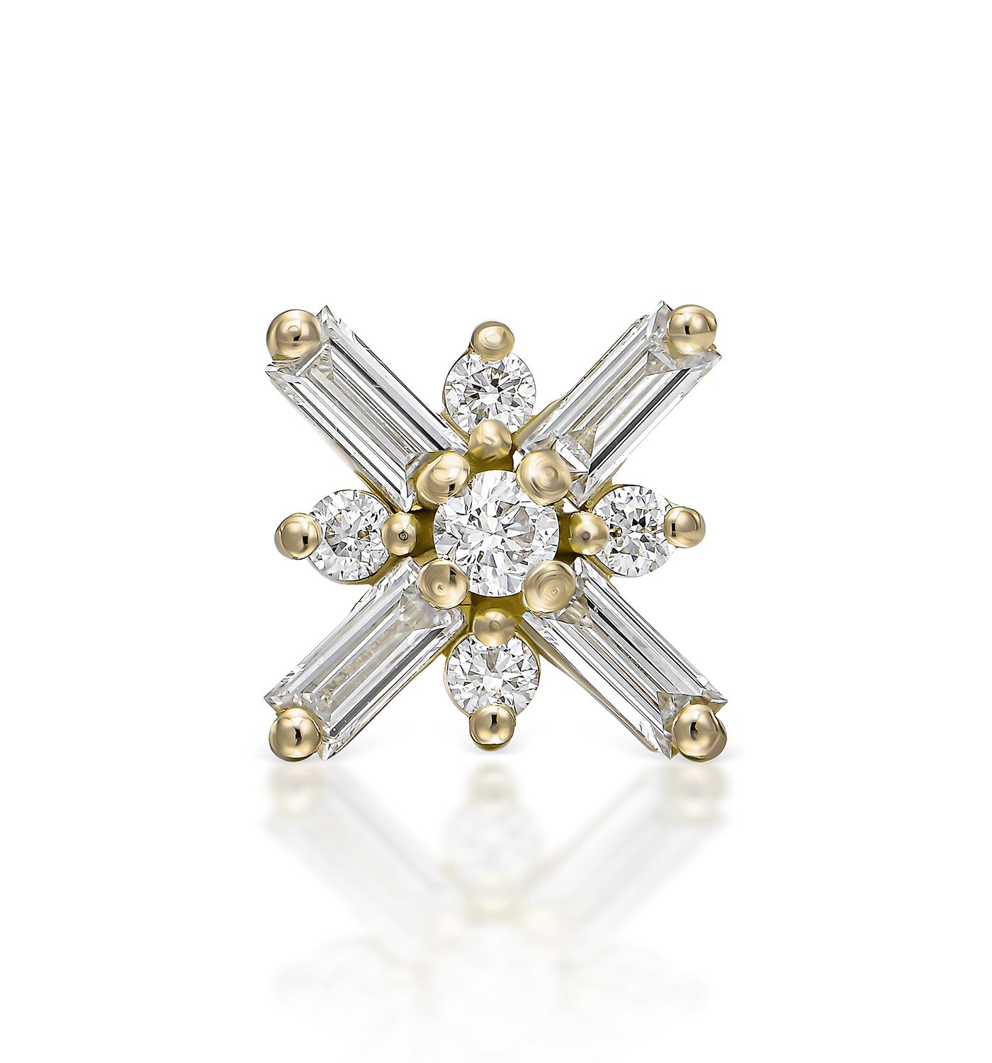 עגיל פירסינג זהב צהוב משובץ יהלומים טבעיים MIRO EARRING PIERCING LABRET