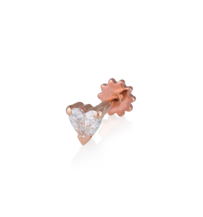 עגיל פירסינג צמוד מזהב ורוד משובץ יהלום לב HEART DIAMOND PIERCING LABRET