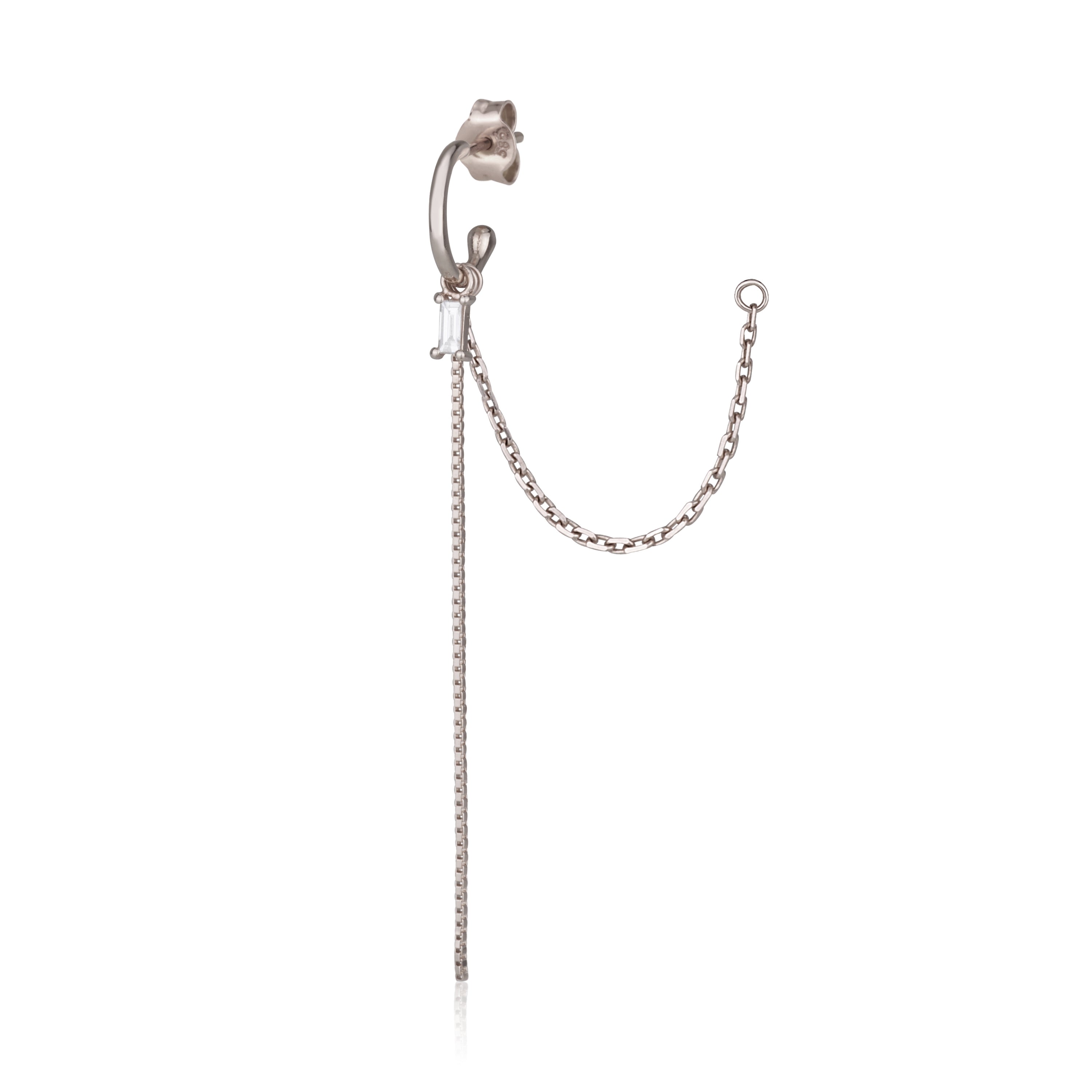 עגיל ארוך מחובר מזהב לבן משובץ יהלומים HOOK-3 DIAMONDS EARRING