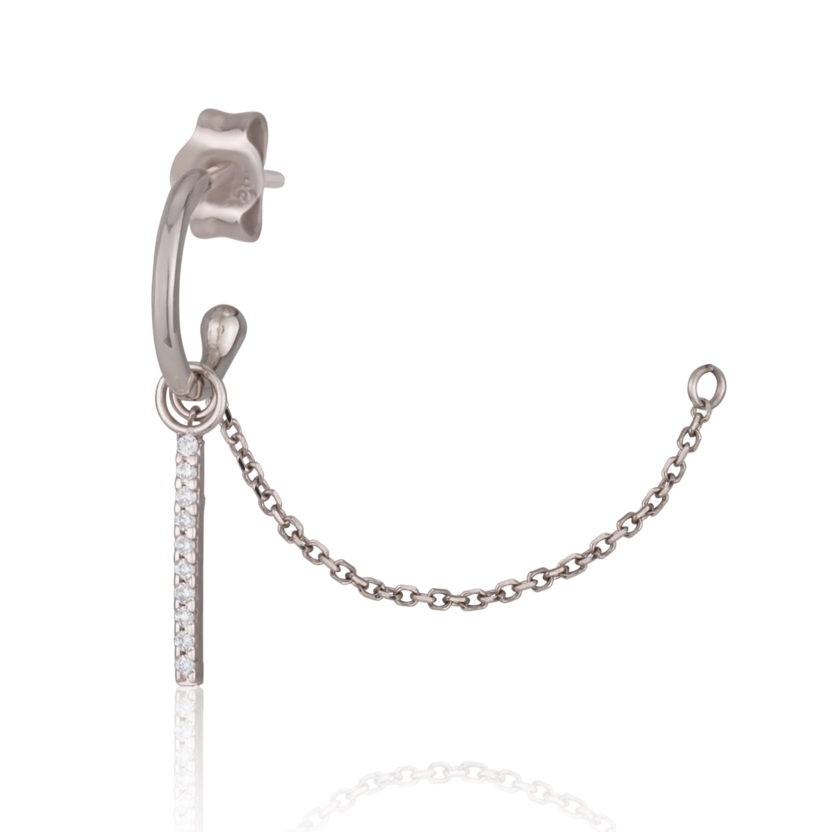 עגיל ארוך מחובר מזהב לבן משובץ יהלומים HOOK-5 DIAMONDS