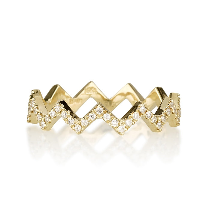 טבעת מזהב צהוב משובצת יהלומים ZIGZAG RING