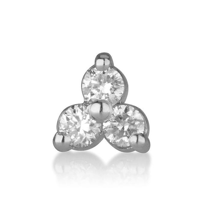 עגיל זהב לבן צמוד משובץ שלושה יהלומים TRIO DIAMONDS STUD
