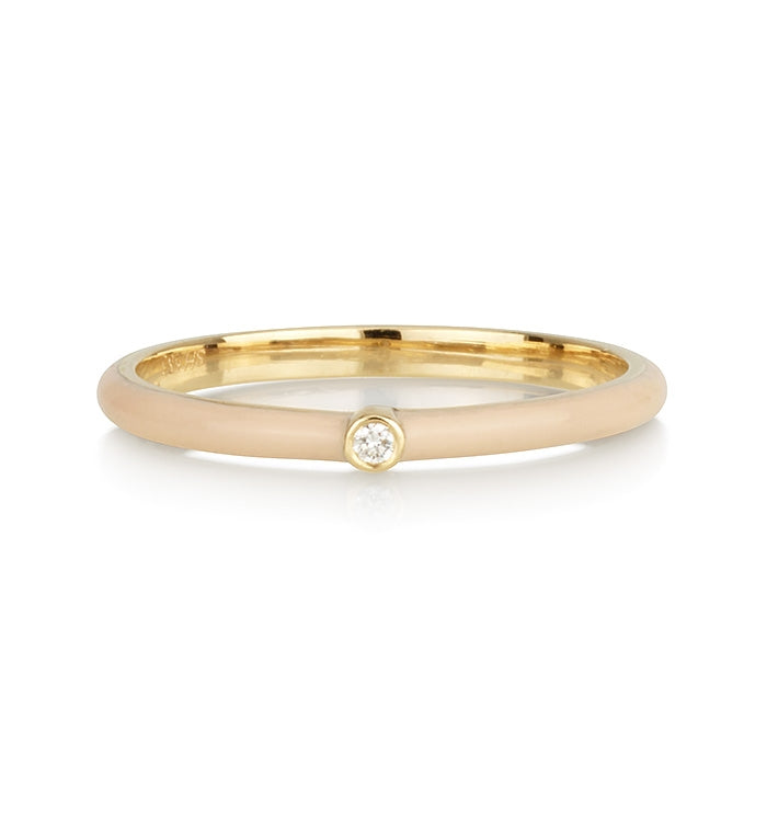 טבעת מזהב צהוב משובצת יהלום ואמייל פודרה ENAMEL GOLD & DIAMOND RING