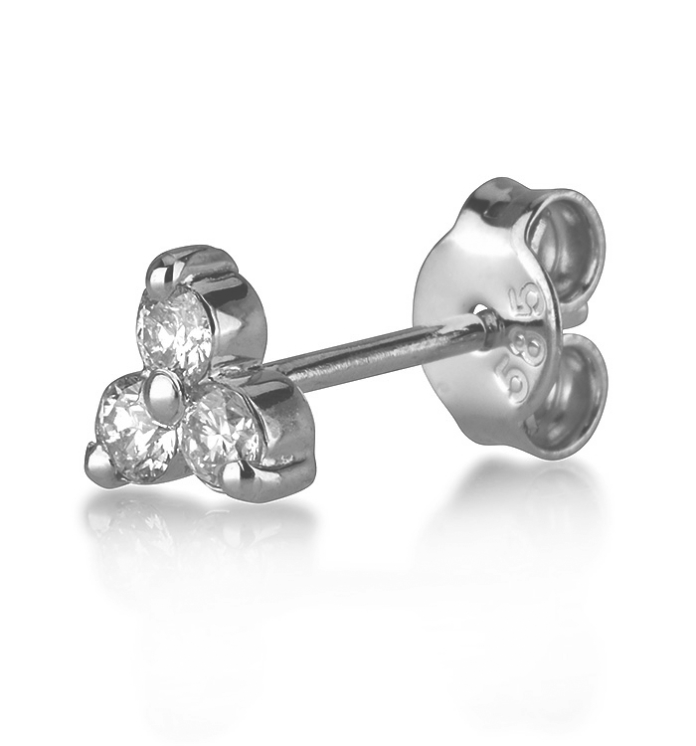 עגיל זהב לבן צמוד משובץ שלושה יהלומים TRIO DIAMONDS STUD