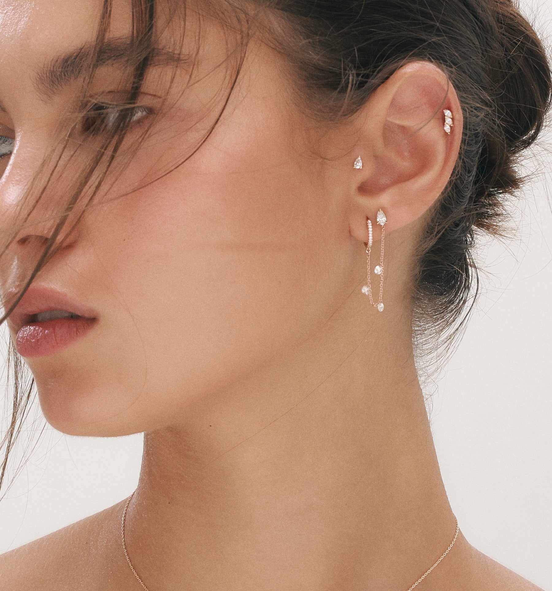 עגיל פירסינג מזהב ורוד משובץ יהלומי מרקיזה Tulip Diamonds Piercing Labret