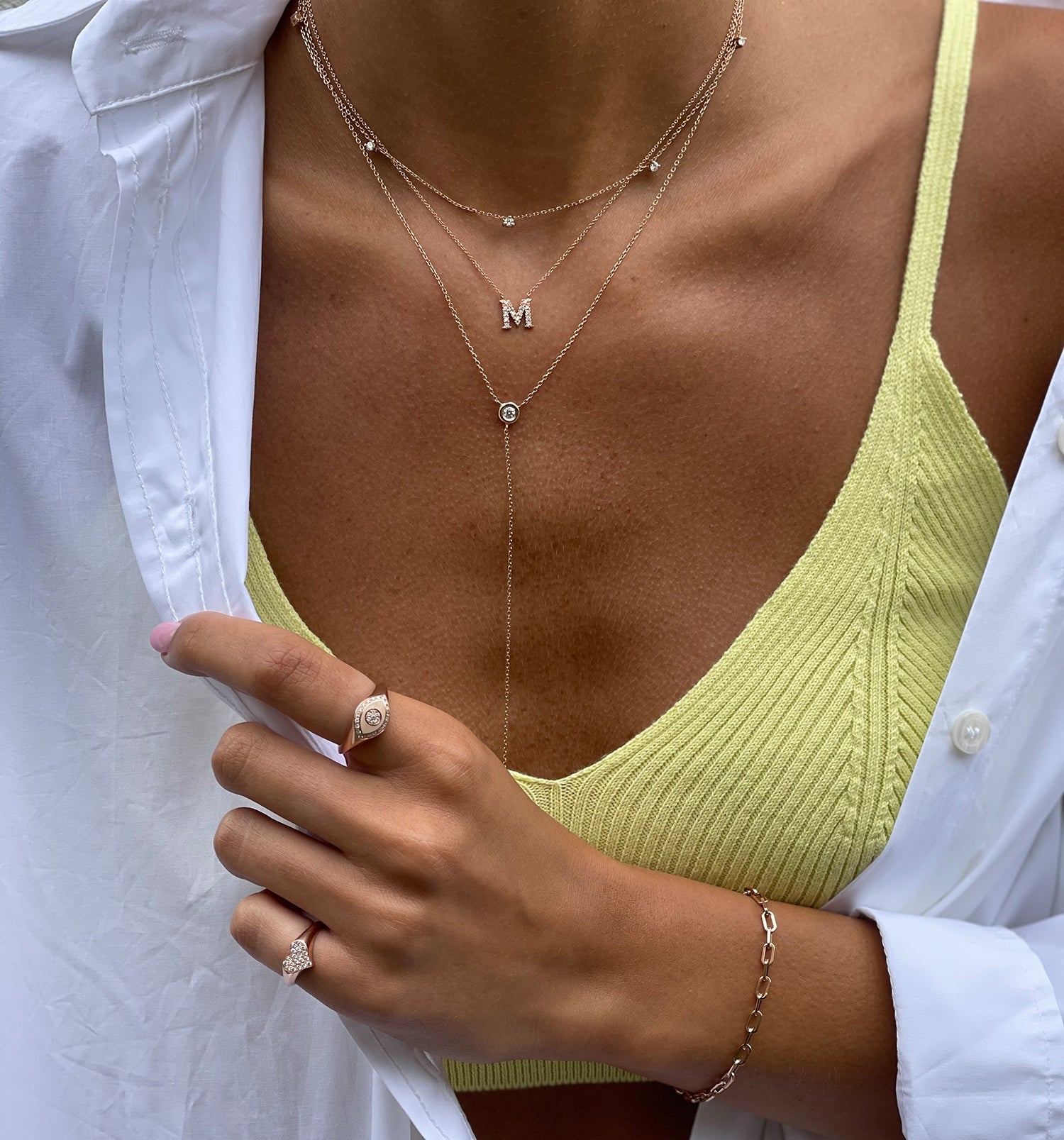 שרשרת צ'וקר זהב ורוד משובצת חמישה יהלומים MUST HAVE NECKLACE