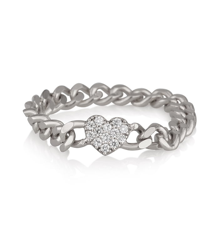 טבעת לב גורמט מזהב לבן משובצת יהלומים LEV GOURMETTE RING