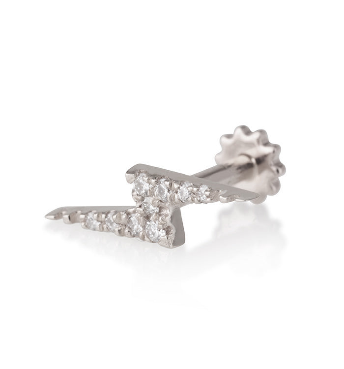 עגיל פירסינג מזהב לבן משובץ יהלומים LIGHT BOLT PIERCING LABRET