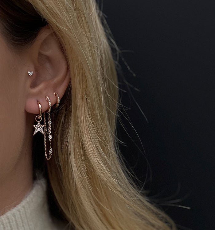עגיל פירסינג צמוד מזהב ורוד משובץ יהלום לב HEART DIAMOND PIERCING LABRET