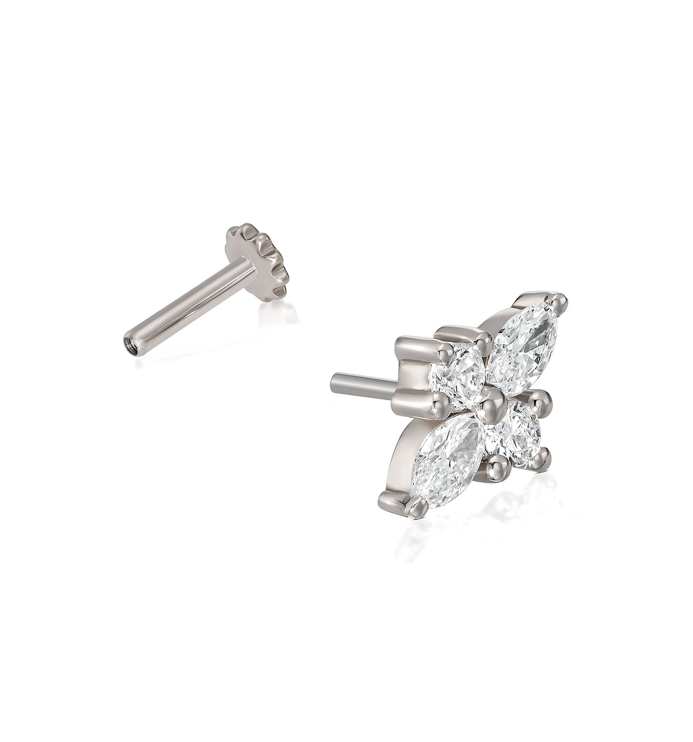 עגיל פירסינג זהב לבן משובץ יהלומים טבעיים LILI EARRING PIERCING LABRET