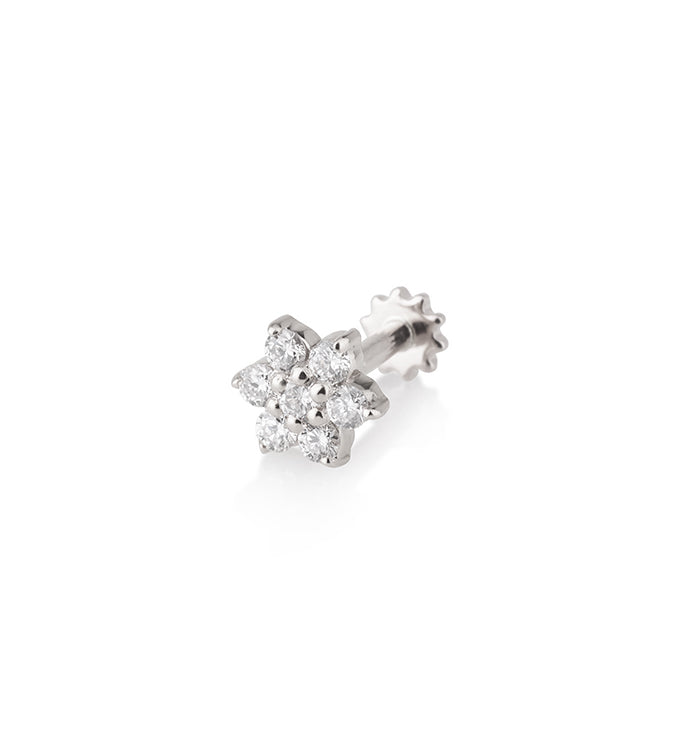 עגיל פירסינג מזהב לבן משובץ יהלומים בצורת פרח SMALL FLOWER DIAMONDS PIERCING LABRET 2