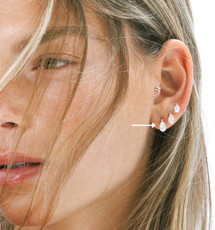 עגיל פירסינג זהב ורוד משובץ יהלום מעבדה קדוח בצורת טיפה 60 נק' DRILLED DROP SHAPE LAB DIAMOND PIERCING LABRET