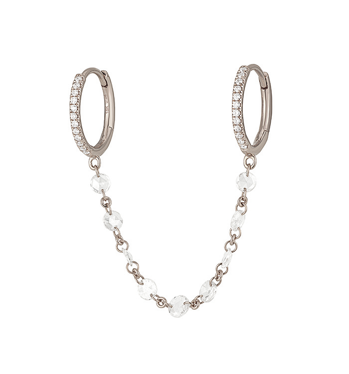עגיל זהב לבן לשני חורים עם יהלומי רוז קאט RITA DUBLE EARRINGS