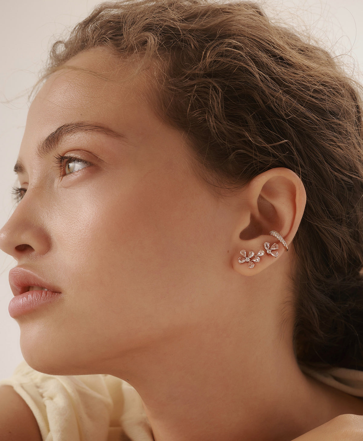 GIA & BIANCA EARRINGS PAIR זוג עגילים בזהב ורוד משובץ יהלומים