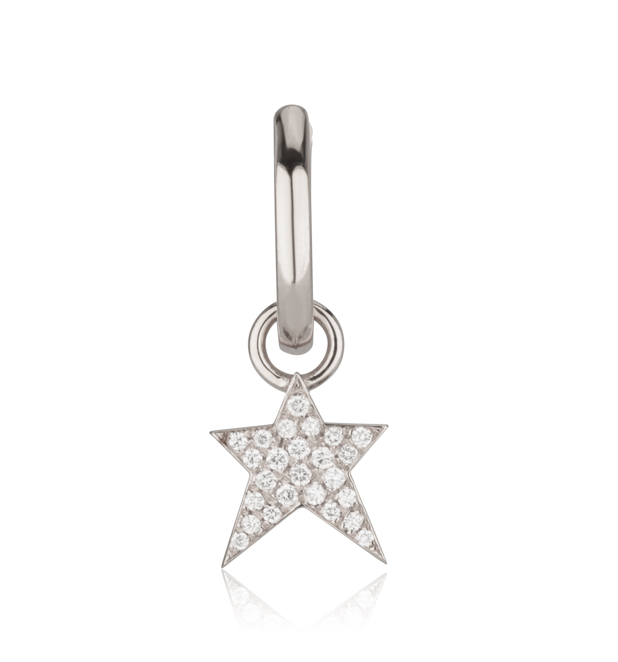 עגיל חישוק זהב לבן וכוכב א-סמטרי תלוי משובץ יהלומים STAR-A DIAMONDS HOOP 3