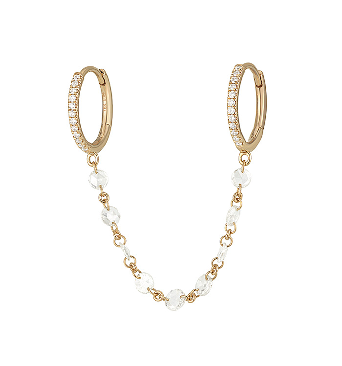 עגיל זהב צהוב לשני חורים עם יהלומי רוז קאט RITA DUBLE EARRINGS