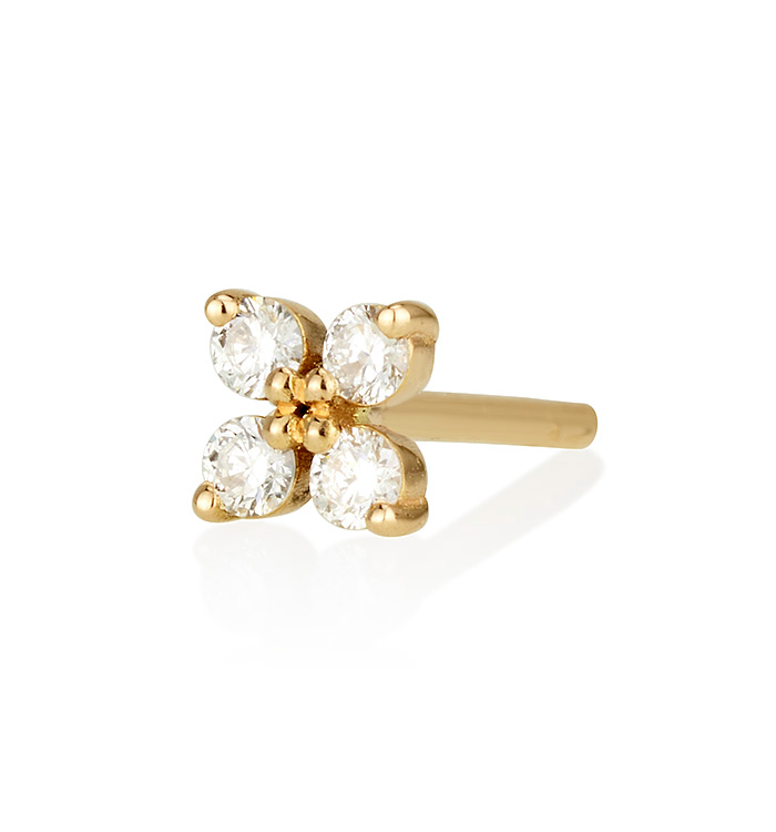 עגיל זהב צהוב צמוד משובץ יהלומים FOUR DIAMONDS STUD