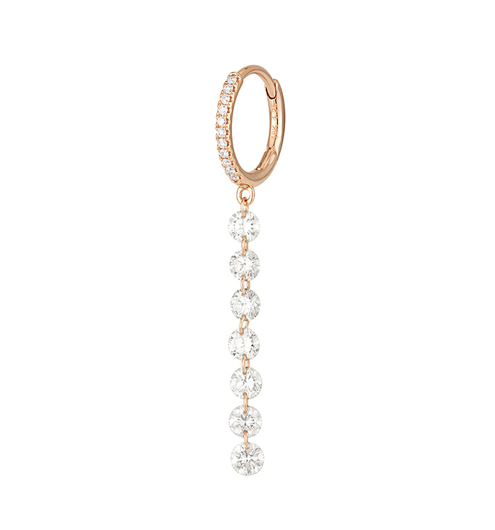 עגיל חישוק זהב ורוד ושבעה יהלומי בריולט BRIOLTTE SEVEN DIAMONDS EARRING