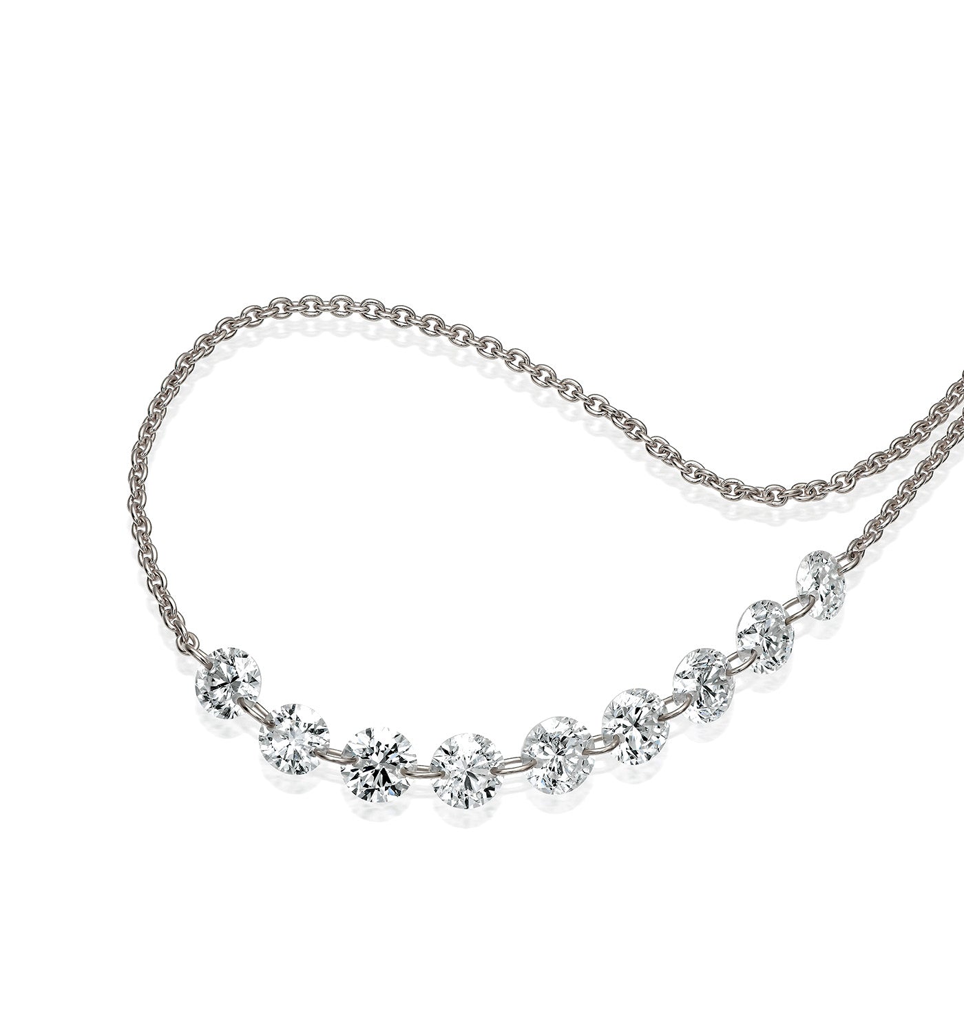 שרשרת זהב לבן ויהלומים טבעיים קדוחים MELANIA NINE DIAMONDS NECKLACE