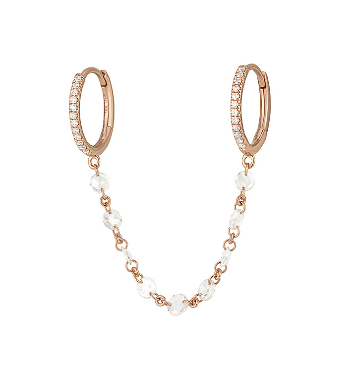 עגיל זהב ורוד לשני חורים עם יהלומי רוז קאט RITA DUBLE EARRINGS