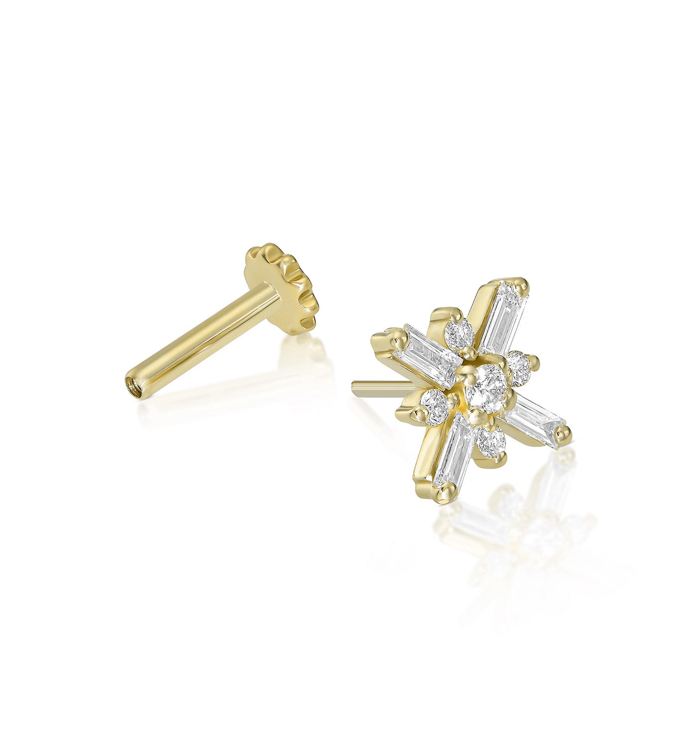 Miro diamond piercing labret earring yellow gold open view