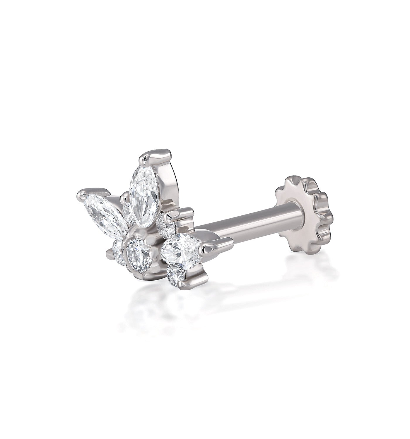 Nomi diamond piercing labret earring white gold angled view