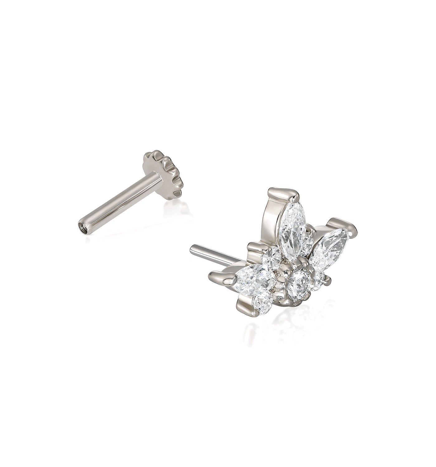 Nomi diamond piercing labret earring white gold angled view open