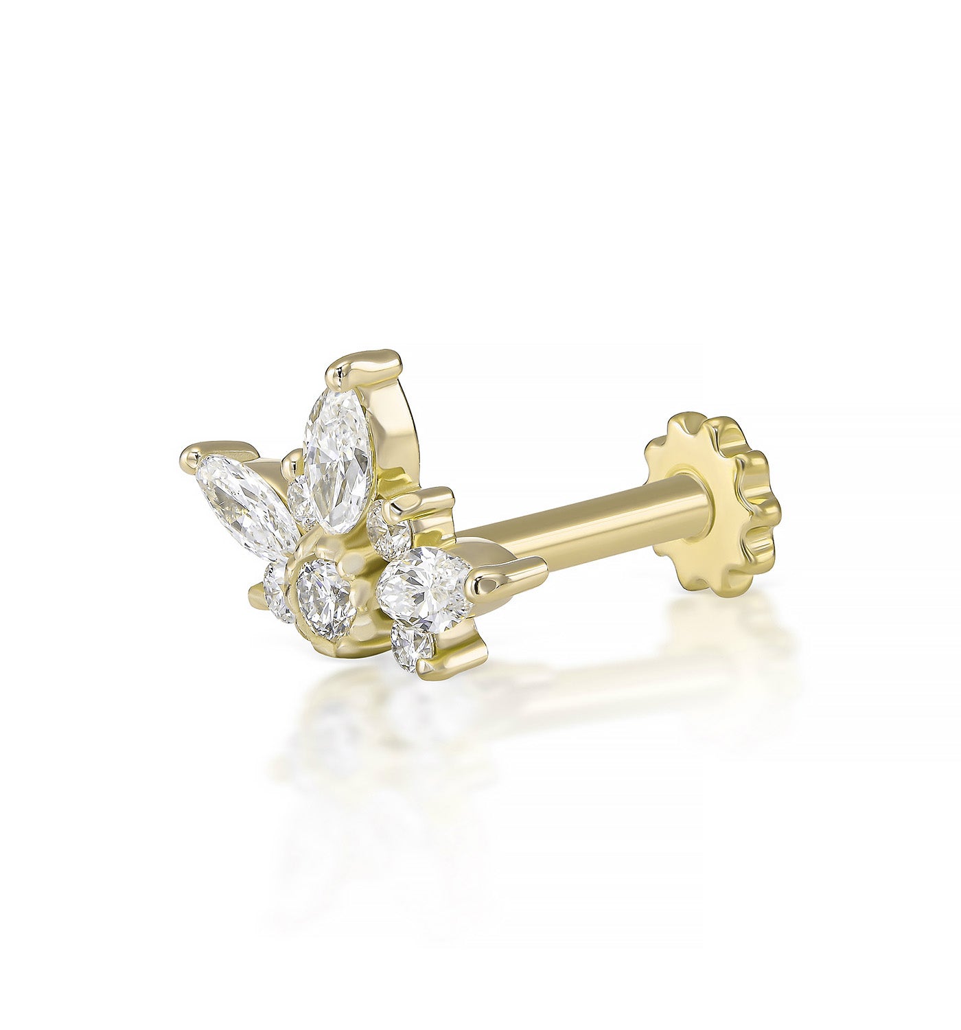 Nomi diamond piercing labret earring yellow gold angled view