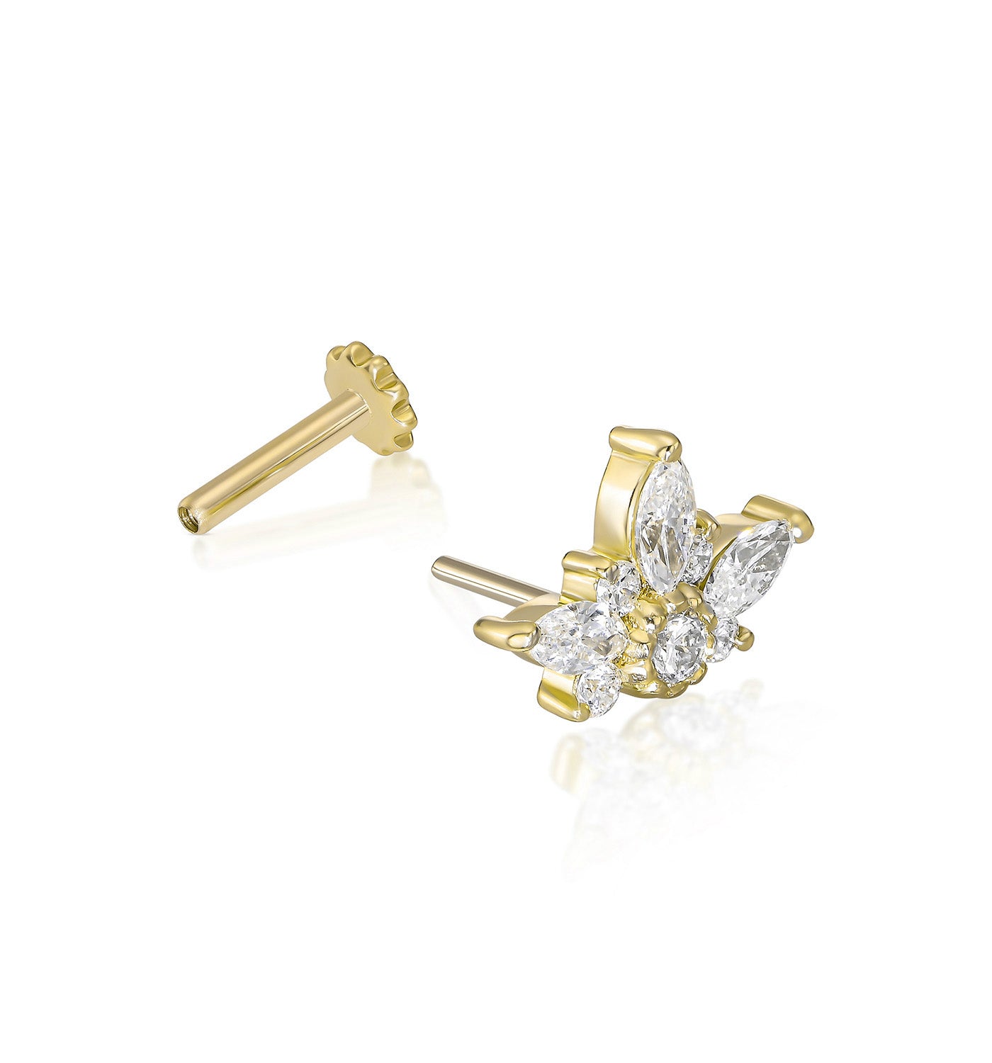 Nomi diamond piercing labret earring yellow gold angled view open