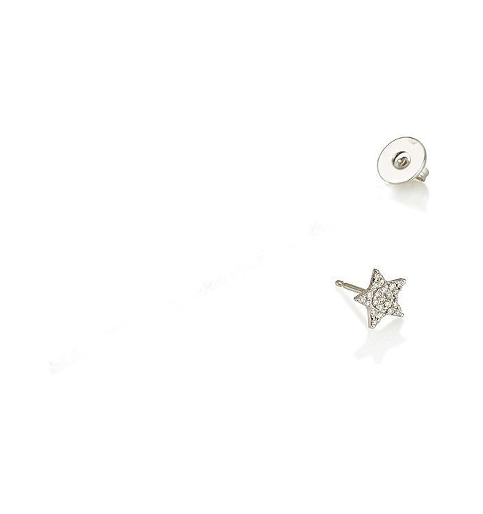 עגיל כוכב צמוד זהב לבן משובץ יהלומים STAR DIAMONDS STUD 2