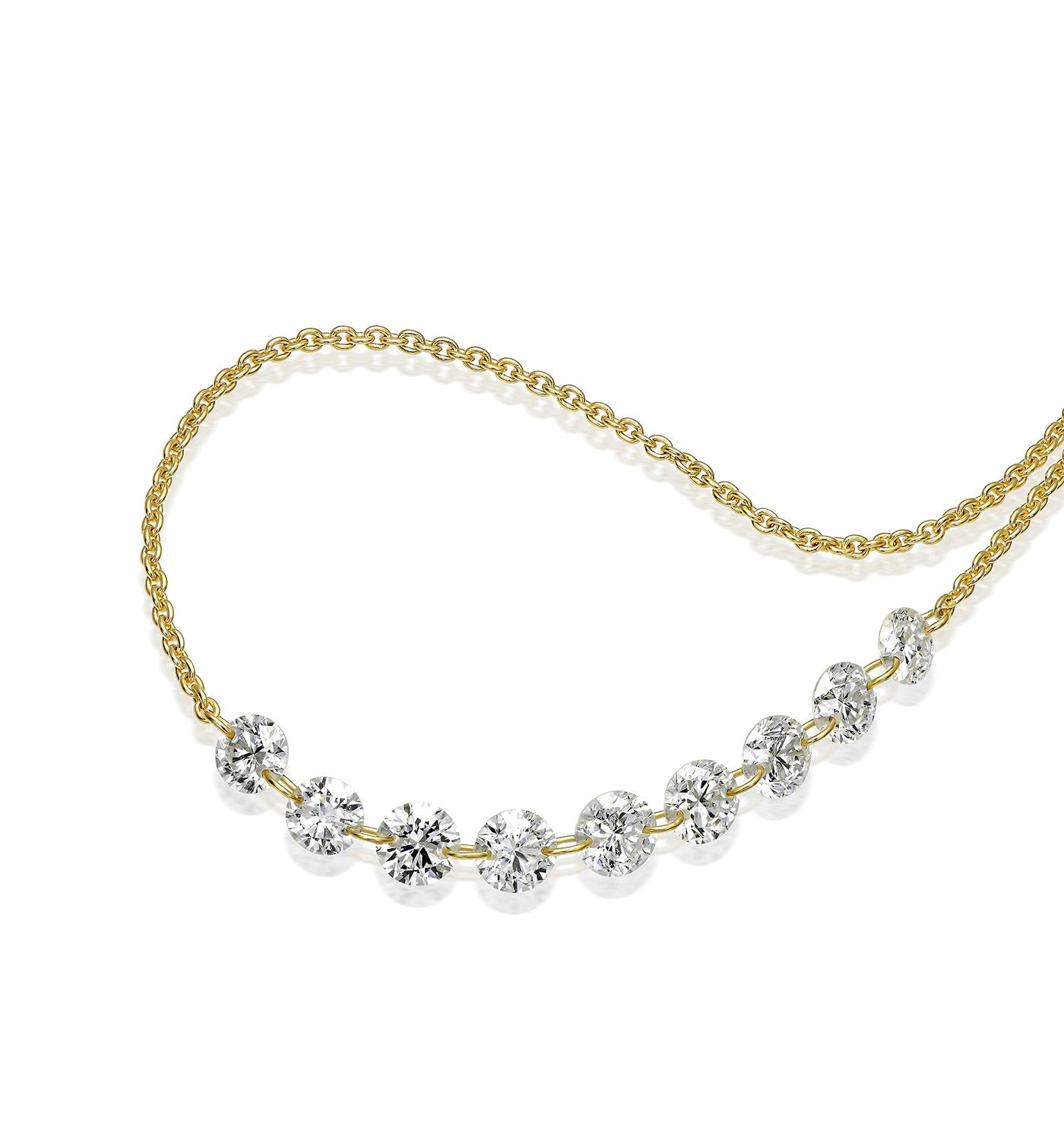 שרשרת זהב 18K צהוב עם תשע יהלומים טבעיים קדוחים 