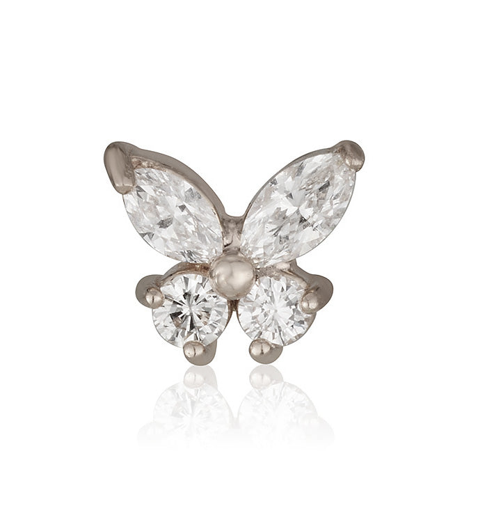 עגיל פרפר צמוד זהב לבן משובץ יהלומים THE MARQUISE DIAMONDS BUTTERFLY STUD