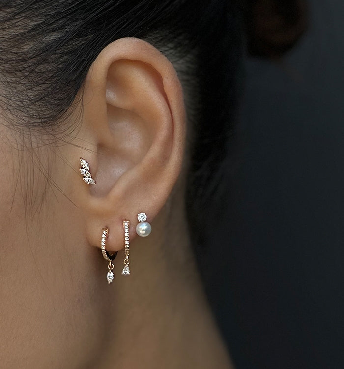 עגיל פירסינג מזהב לבן משובץ פנינה ויהלום DIAMOND AND PEARL PIERCING LABRET
