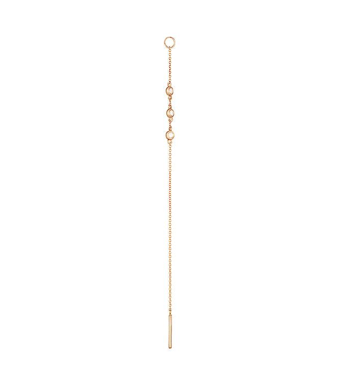 עגיל ארוך נופל משובץ יהלומים מזהב ורוד THREE DIAMONDS EARRING CHARMS