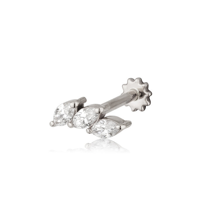 עגיל פירסינג יהלומים בצורת מרקיזות מזהב לבן TULIP DIAMONDS PIERCING LABRET מתאים לניקוב האוזן