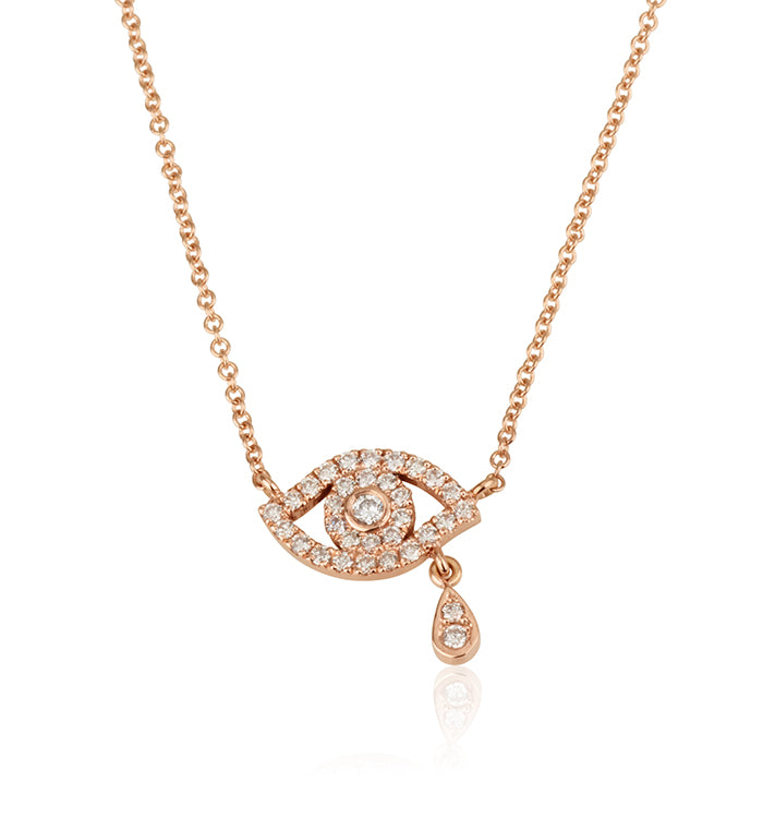 שרשרת עין  בזהב ורוד משובצת יהלומים LOVE EYE NECKLACE