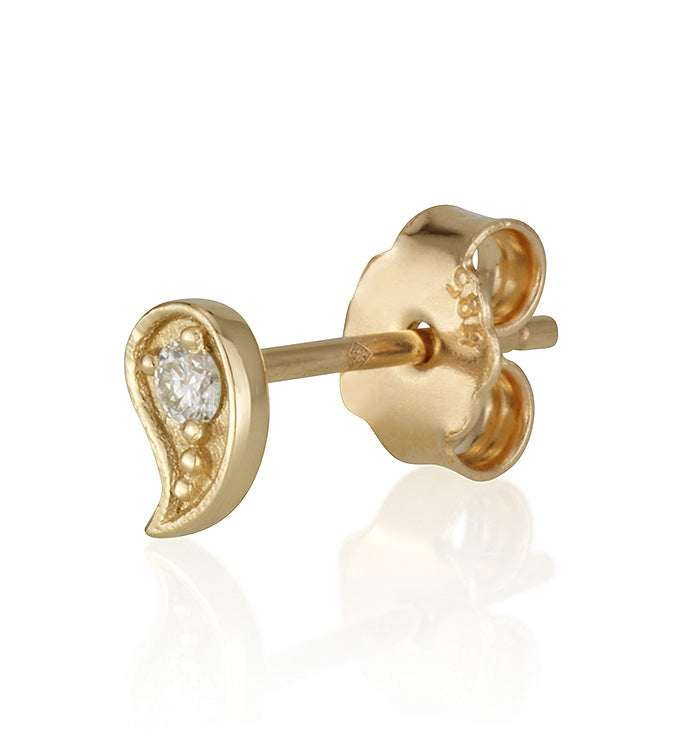 עגיל זהב צהוב משובץ יהלומים PAISLEY DIAMONDS STUD