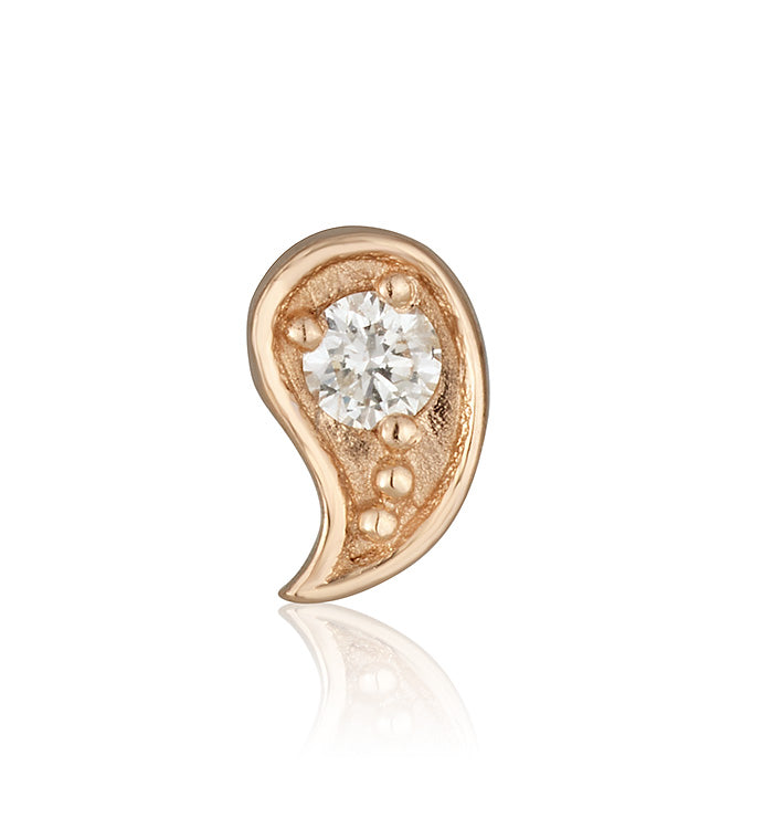 עגיל זהב ורוד משובץ יהלומים PAISLEY DIAMONDS STUD