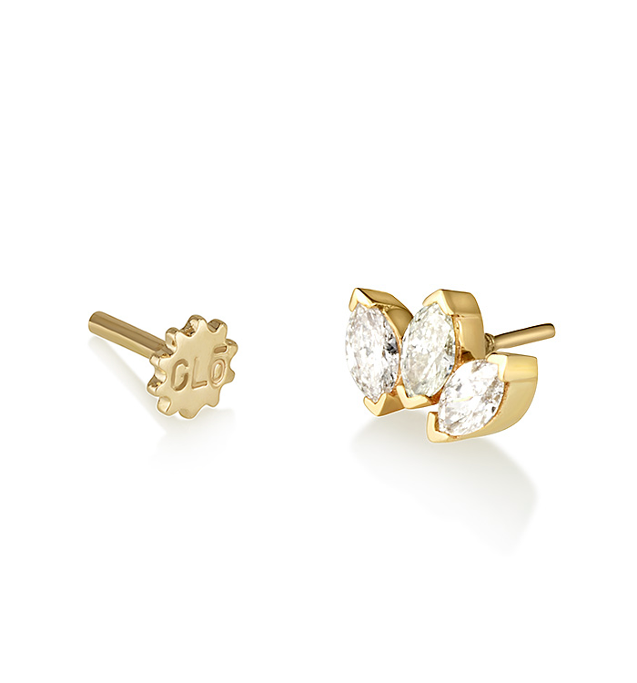 עגיל פירסינג לוטוס מזהב צהוב משובץ יהלומים LOTUS DIAMONDS PIERCING LABRET NO 1
