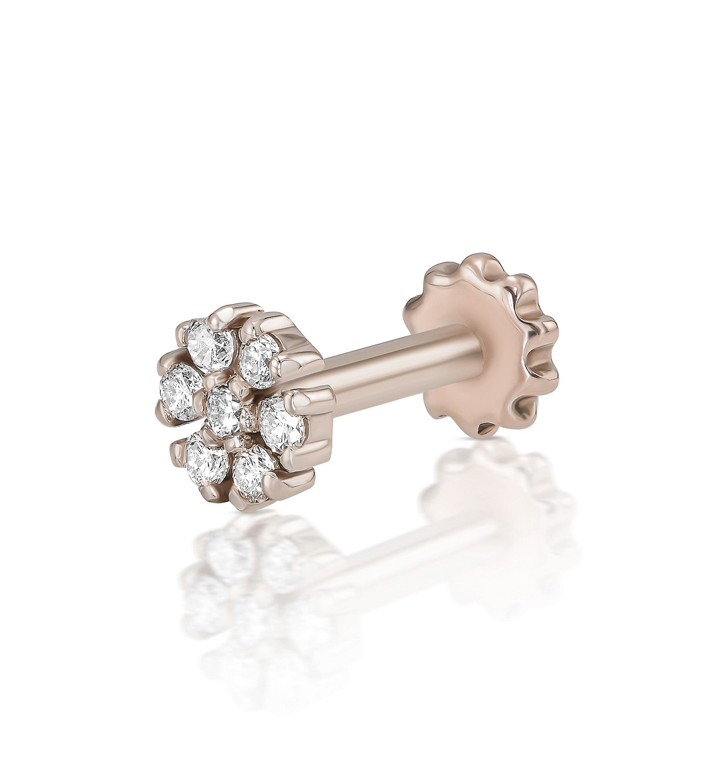 עגיל פירסינג זהב לבן משובץ יהלומים טבעיים PETIT EARRING PIERCING LABRET
