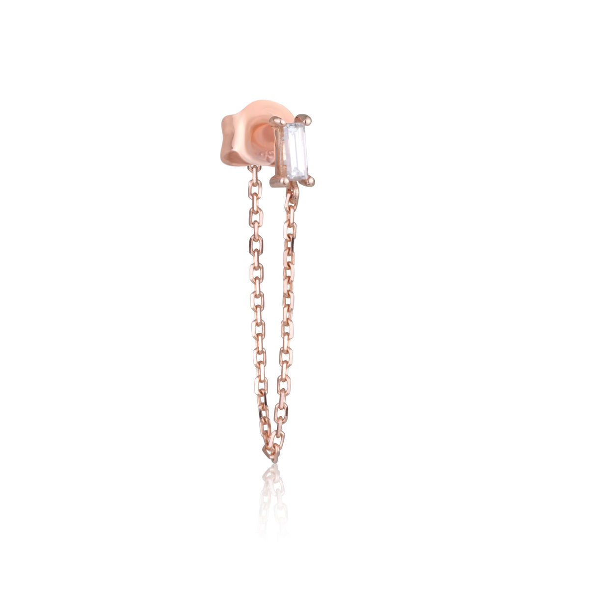 עגיל זהב ורוד משובץ יהלום בגט ONE BAGUETTE DIAMOND STUD