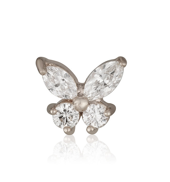 עגיל פרפר צמוד זהב לבן משובץ יהלומים MARQUISE DIAMONDS BUTTERFLY STUD