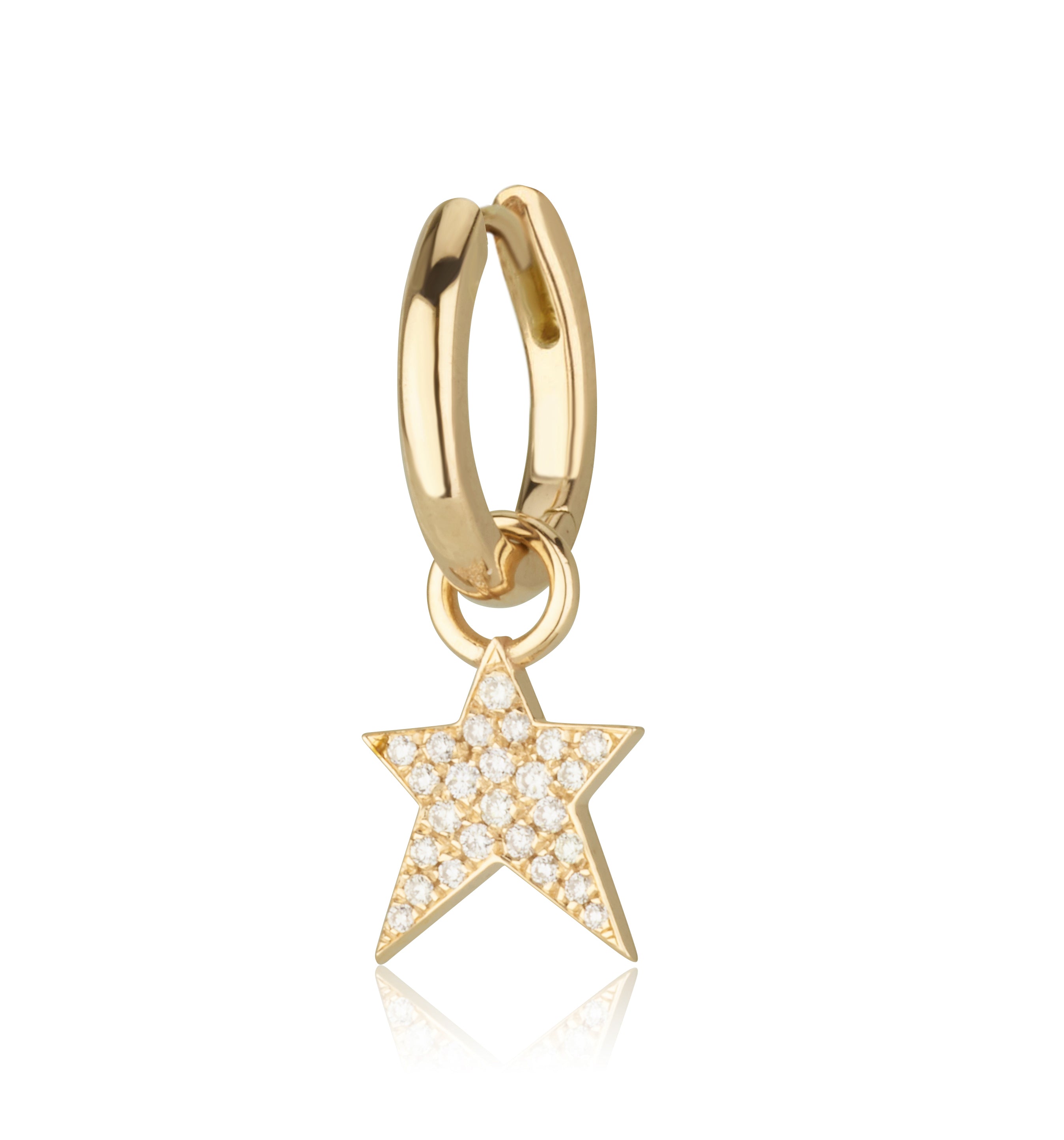 עגיל חישוק זהב צהוב וכוכב א-סמטרי תלוי משובץ יהלומים STAR-A DIAMONDS HOOP