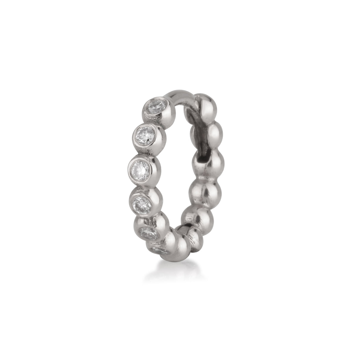 עגיל חישוק זהב לבן משובץ יהלומים BALLS DIAMONDS HUGGIE EARRING