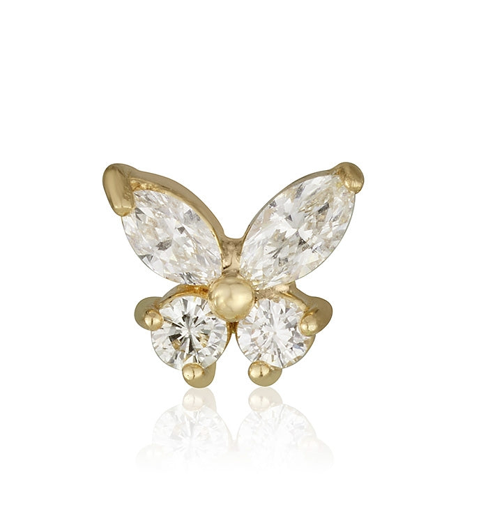 עגיל פרפר צמוד זהב צהוב משובץ יהלומים MARQUISE DIAMONDS BUTTERFLY STUD