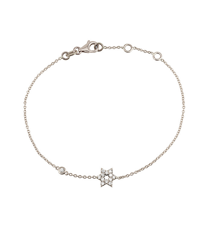 צמיד מגן דוד עדין בזהב לבן משובץ יהלומים STAR OF DAVID BRACELET